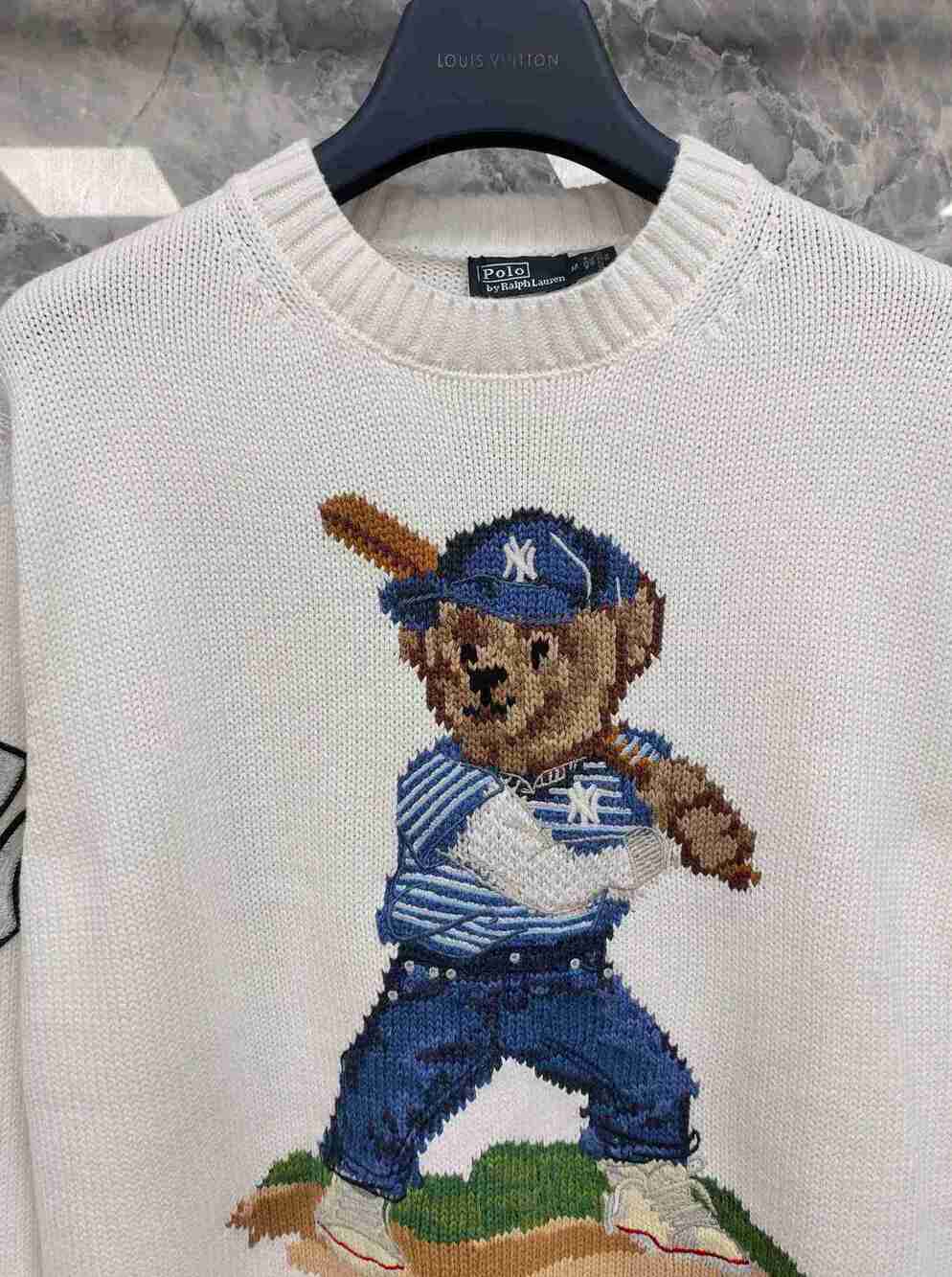 White Polo Ralph Lauren Classic Polo Baseball Graphic Knitted Crew Sweater - Picture 6 of 7